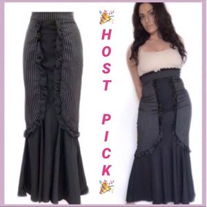 BLACK VINTAGE HIGH WAIST PINSTRIPE MAXI SKIRT